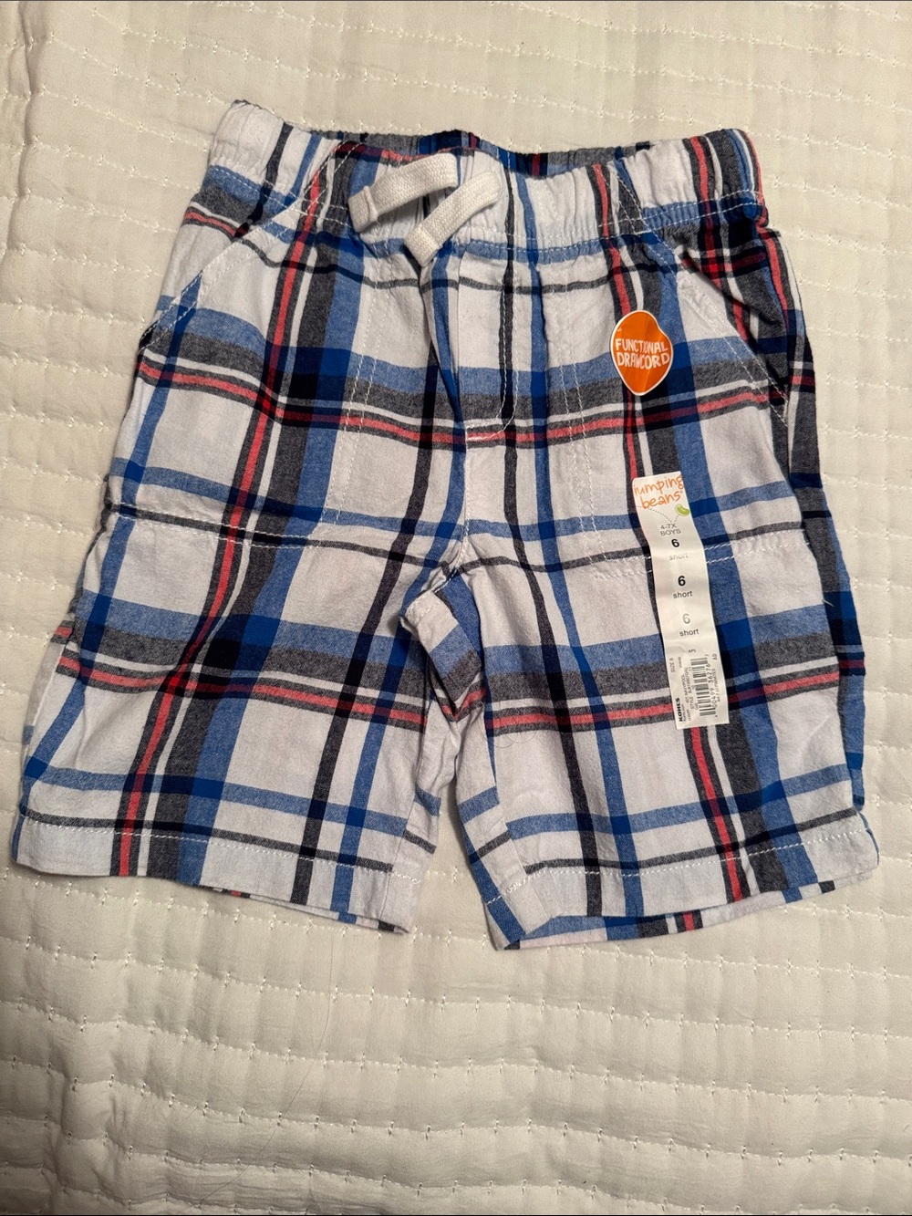 Jumping Beans Blue and White Plaid Pull-On Shorts size 6 boys